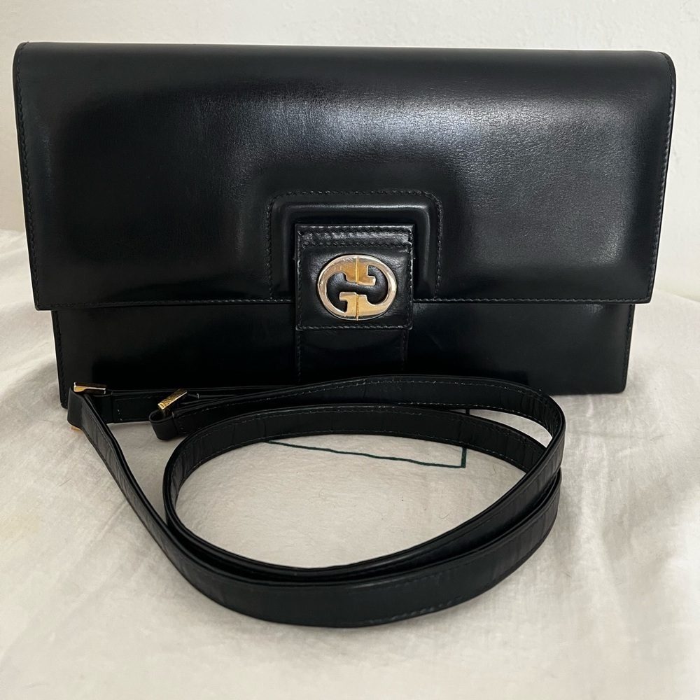 Rare Vintage Gucci Shoulder Clutch Bag Black Leather 1970s - Picture 17 of 17